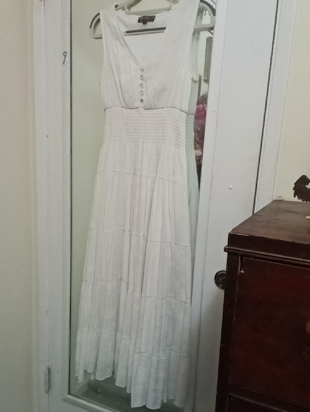 JG White Sleeveless Smocked Waist Maxi Dress